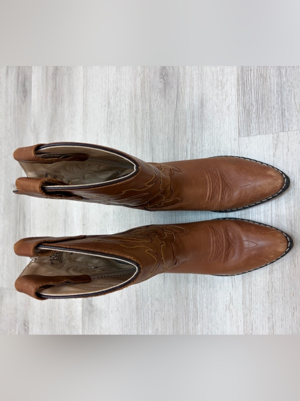 Old West Kids 8129 Tan/Brown Leather Western Cowboy Boots Size 3.0D - Picture 7 of 8